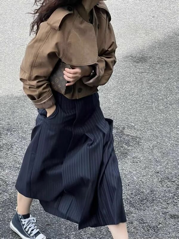 2023 High Waist Striped A-line Skirt Women Y2K Streetwear Contrast Color Fashion Skirts Designer Asymmetrical Aesthetics Skirt