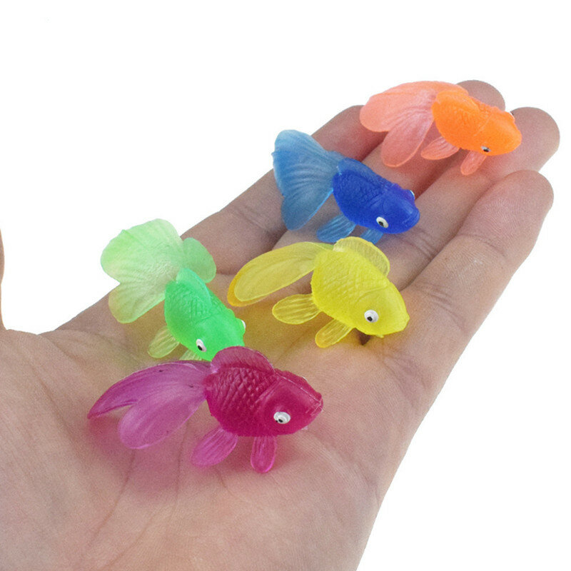 Juguete de plástico de PVC para niños, modelo de pez dorado realista, juguetes de playa y baño, 10 unids/lote por bolsa