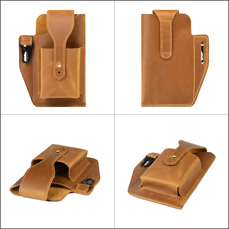 AIGUONIU-حقيبة خصر من الجلد الطبيعي للرجال ، حزمة فاني صغيرة غير رسمية ، حلقات حزام ، حقيبة هيب هوب ، حقيبة هاتف ، وللمرأة ، حصان مجنون