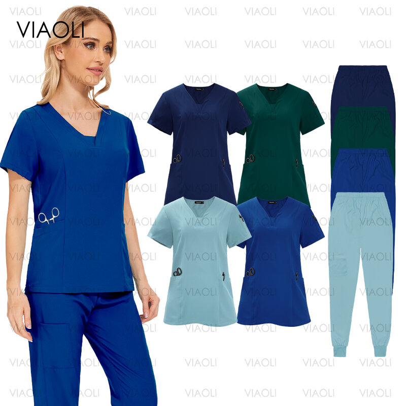 Хирургическая униформа женский скраб, медицинская медсестра, рабочая одежда для салона красоты, клинические скрабы, топ + брюки, туника для спа-врачей