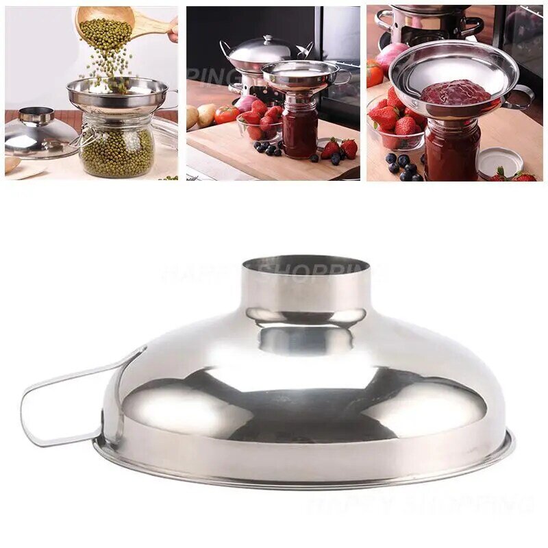 Stainless Steel Wide Mouth Funnel Canning Hopper Filter Food Pickles Jam Funnel Multi-function Wine Funnel Kitchen Gadgets