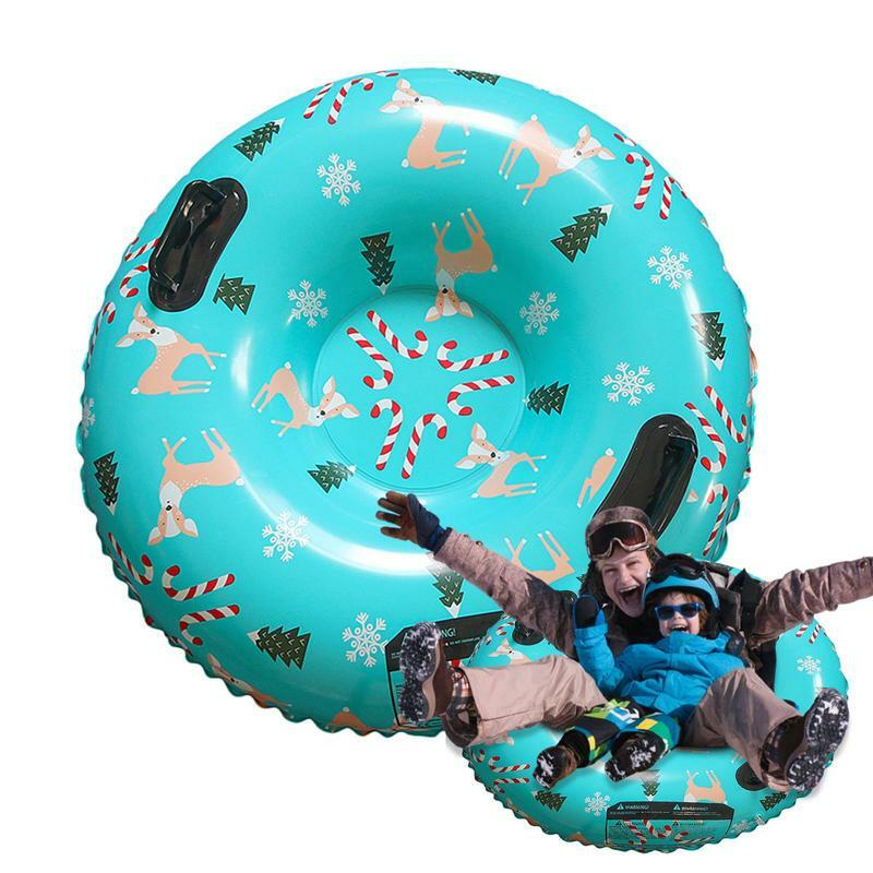 Tubo de nieve inflable para niños y adultos, trineo de nieve de alta resistencia con 2 asas, plegable, juguetes de invierno al aire libre