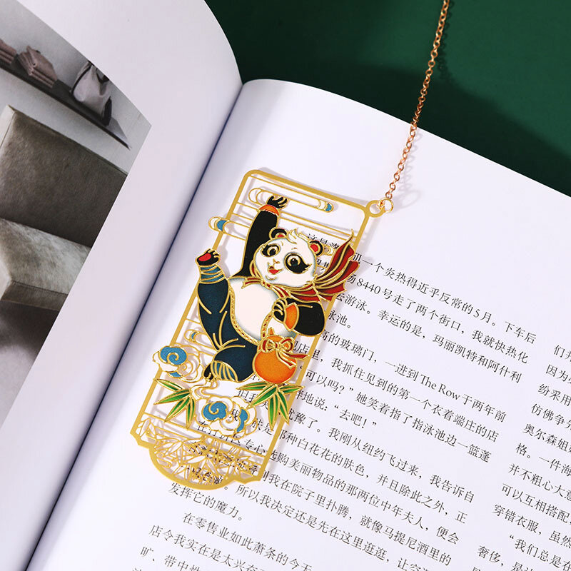 Estilo chinês Panda metal Bookmark com Tassel Pingente, Clipe do livro clássico, Marca de paginação pintado, Papelaria criativa, Presente do estudante