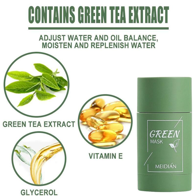 Mascarilla de té verde, máscara de limpieza hidratante, Control de aceite facial sólido, tratamiento para el acné, elimina los poros y puntos negros, 40g, nuevo