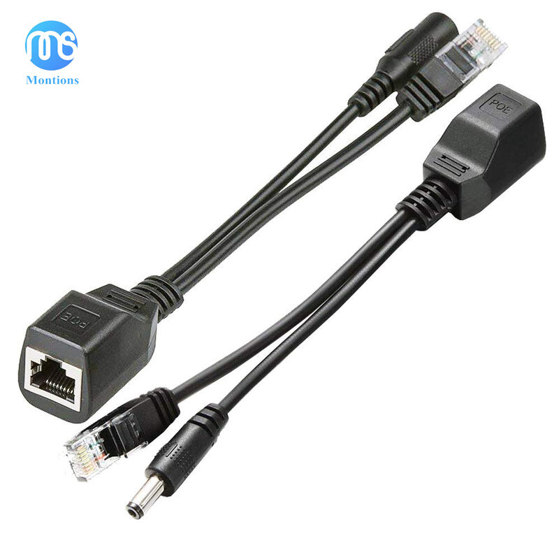 Montions POE Adapter Cable with DC Connector RJ45 Injector + POE Splitter DC Passive Power Over Ethernet for IP Camera System