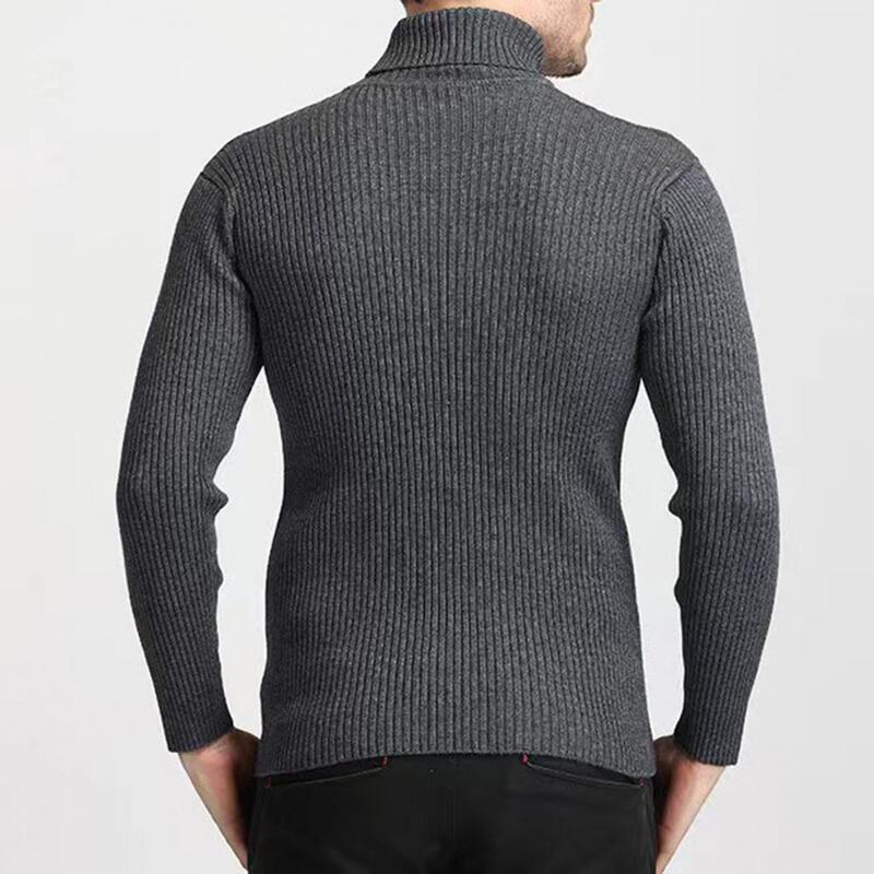 Atasan kerah tinggi Sweater rajut pria berleher tinggi Pullover warna polos musim gugur musim dingin hangat dengan potongan pas badan untuk pria