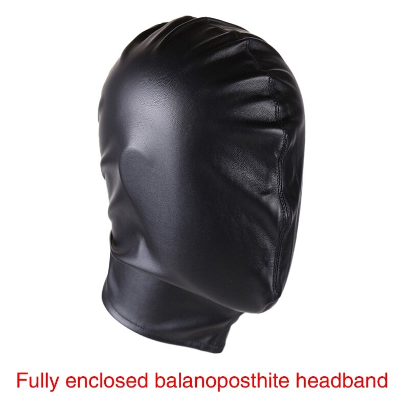 สีดำ PU ฝาครอบศีรษะปรับ Tie Balaclava Face Mask คู่เล่น Black Head Wrap Full Hood เครื่องแต่งกาย