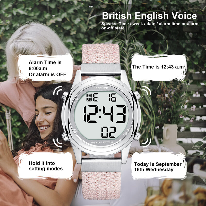 Женские говорящие часы hearцей, электронные часы для слепых, с ЖК-дисплеем, большие цифры, с нарушением зрения или для пожилых, женские наручные часы
