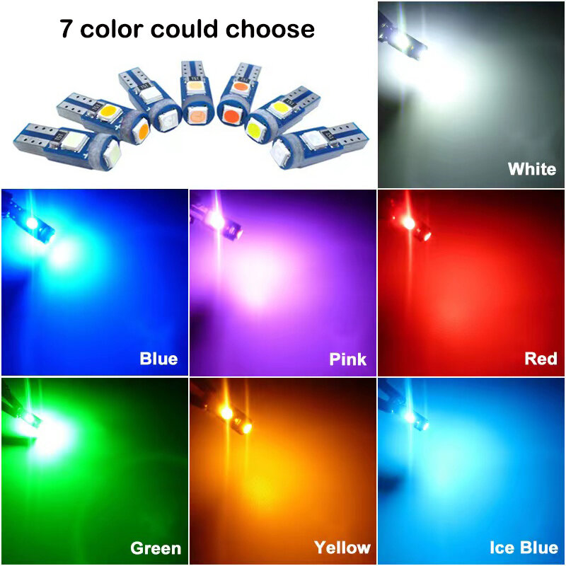 10ชิ้นหลอดไฟ LED T5 W1.2W W3W LED CANbus ไฟตกแต่งภายในรถยนต์แผงหน้าปัดสีสันสดใสลิ่มอุปกรณ์รถยนต์โคมไฟ12โวลต์