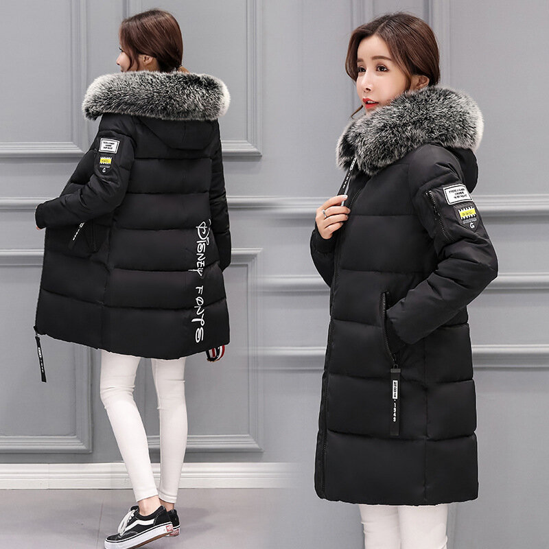 女性のための厚い綿のフード付きジャケット,カジュアルなロングコート,暖かい冬のアウター,ベーシック
