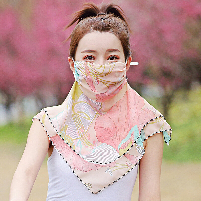 Дышащий шелковый шарф нагрудник женская маска для езды и вождения закрывающая лицо и шею тонкая шифоновая Фата