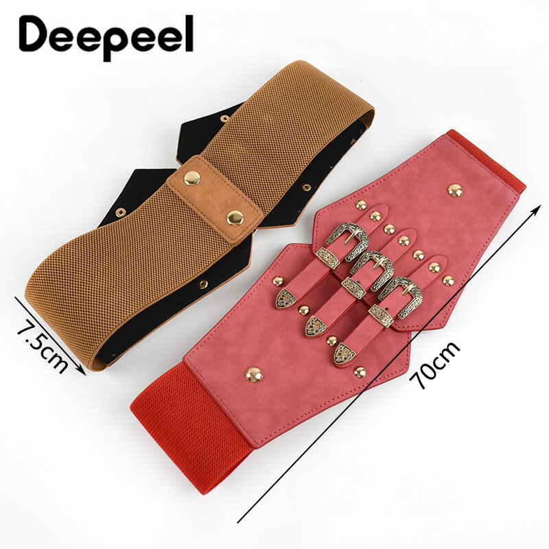 Deepeel-cinturón ancho elástico de lujo para mujer, faja de cuero con hebilla de Pin Vintage de 7,5x70cm, 1 unidad
