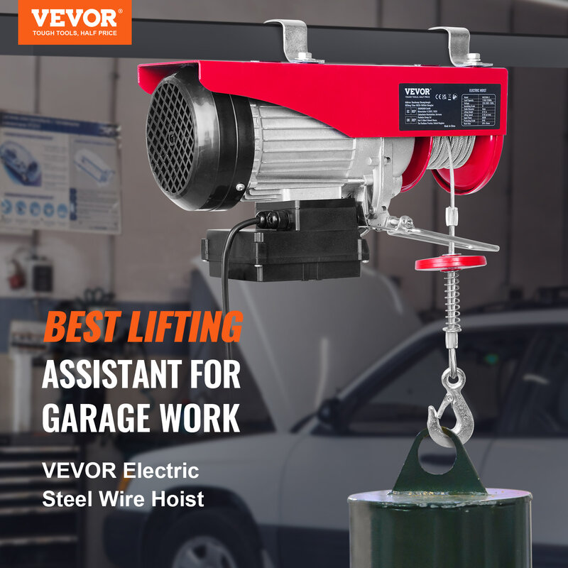 VEVOR 400-1000kg Electric Hoist Lifting Crane Cable Hoist Winch for Boat Car Garage Elevator with Wired Remote Control Lifter