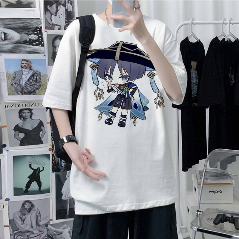 Mode Genshin Impact Print Frauen T-Shirt Harajuku Grafik Vintage Kurzarm T-Shirt weibliche Streetwear Y2k Kleidung Tops