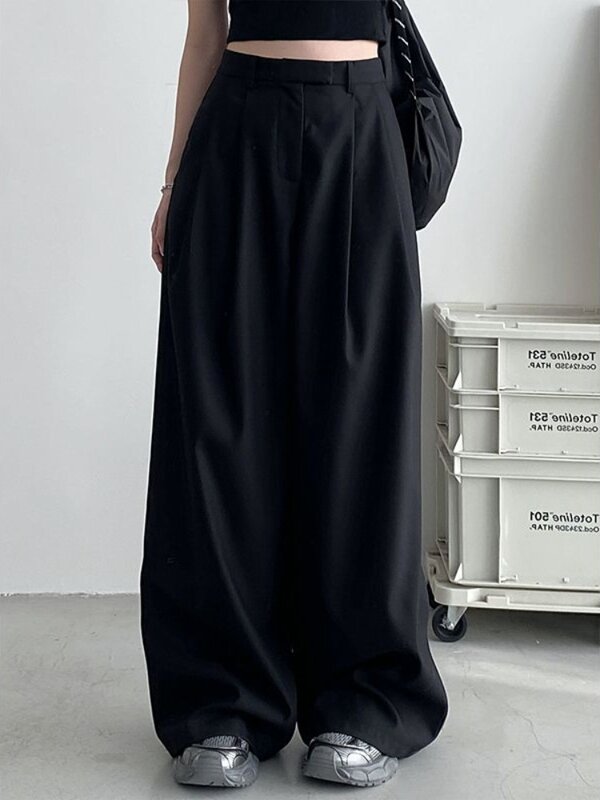 HOUZHOU-calças largas pretas para mulheres, calças largas vintage, moda coreana, harajuku, streetwear estilo japonês, calças Y2k
