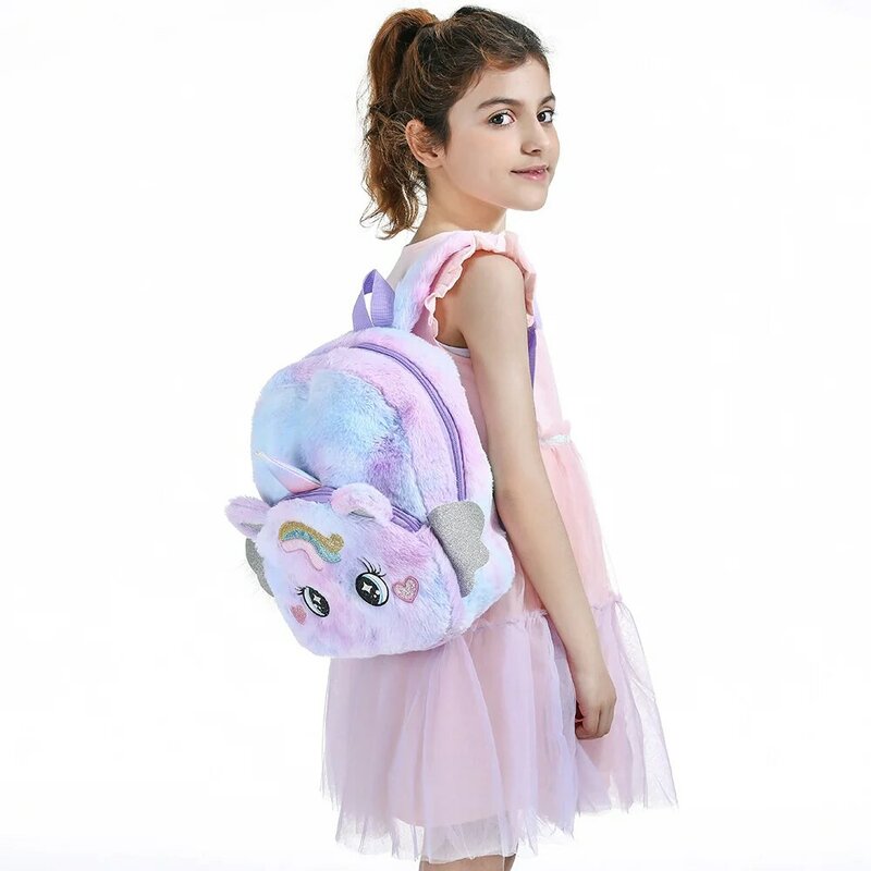 ISKYBOB-mochila de unicornio de dibujos animados para niños, bolsa escolar pequeña de felpa para niños, mochila para niños, bolsas de viaje para libros