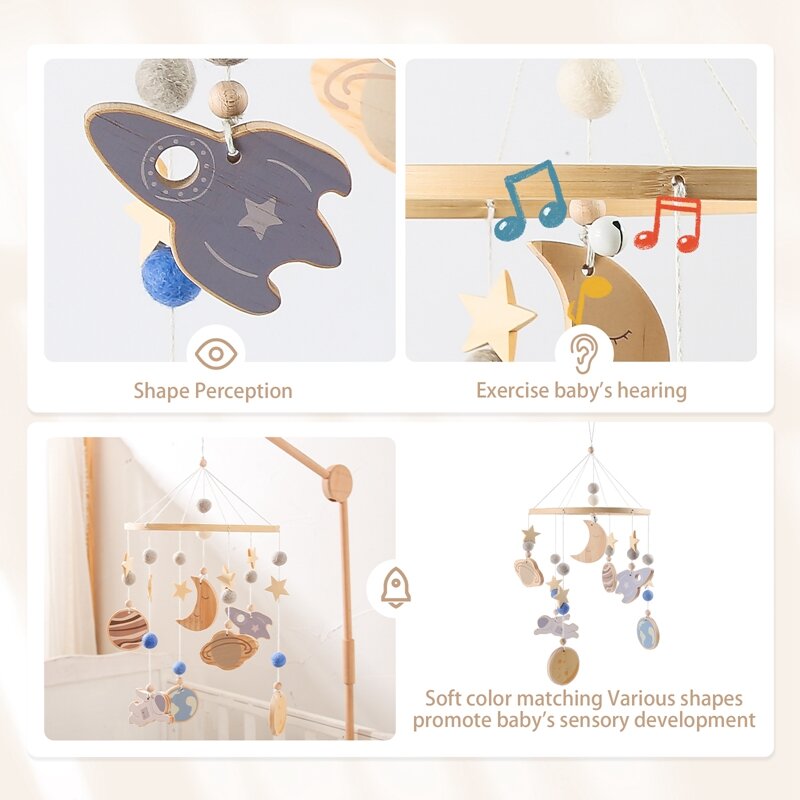 Кронштейн для детской кроватки, погремушка со звездами, Колокольчик для кровати для 0-12 месяцев, деревянная Мобильная музыкальная шкатулка для новорожденных, детская игрушка