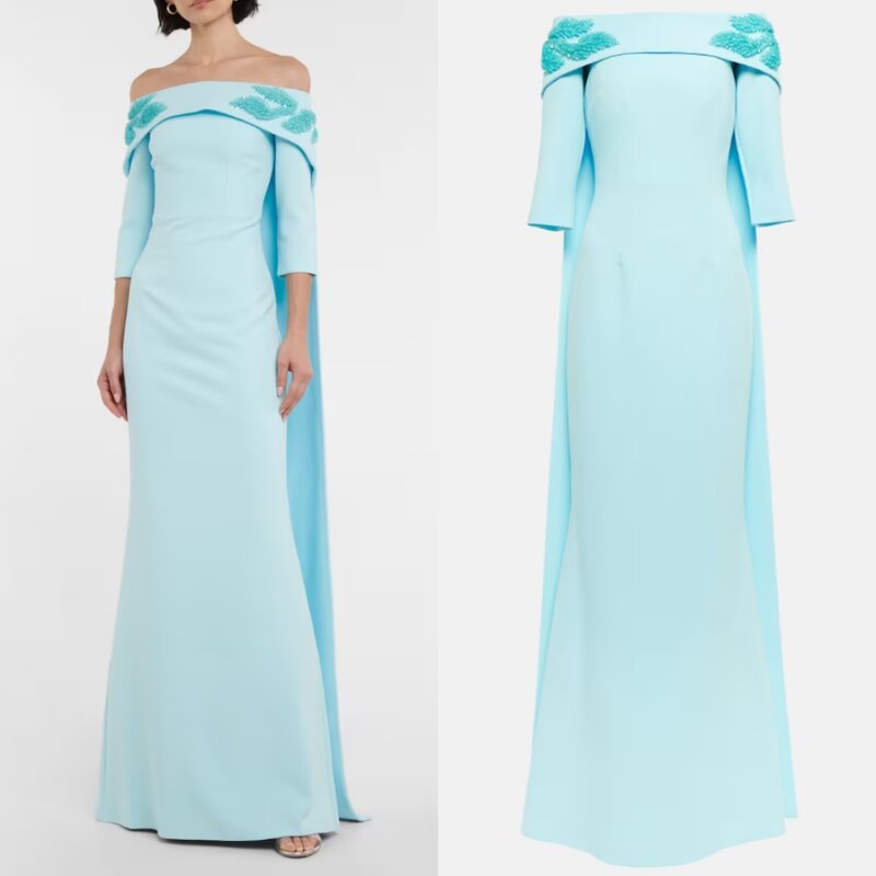 Бальное платье, вечернее трикотажное платье-трапеция с аппликацией на выпускной, платье с открытыми плечами на заказ, длинные платья
