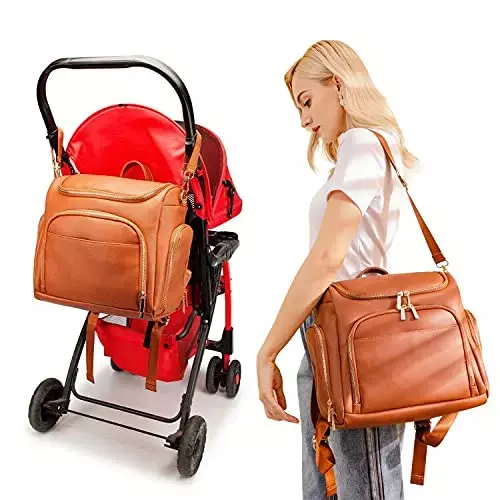 7-in-1 Tas Popok Bayi Solid PU Kulit Mummy Maternity Tas Kapasitas Besar Perjalanan Kembali Pack Kereta Dorong tas dengan Mengganti Bantalan