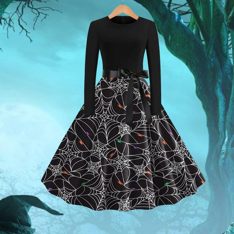 Round Neck Dress Vintage Bat Pumpkin Printed Swing Dress Women's Halloween Costume for Cocktail Party Prom 1950s Retro A-line