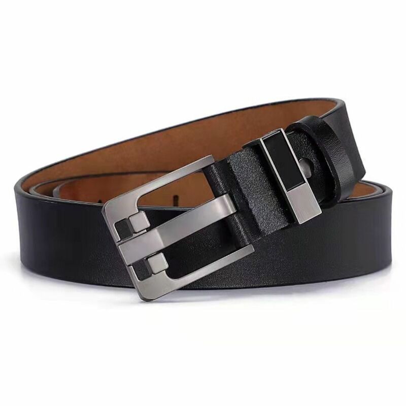 Cinturón de cuero genuino informal Vintage para hombres, bandas de pantalones, hebilla de Pin, cinturón de cintura que combina con todo