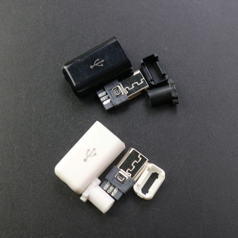 1セットマイクロusb 5PIN溶接タイプ雄プラグコネクタ充電器5 1080p usbテール充電ソケット4で1白黒