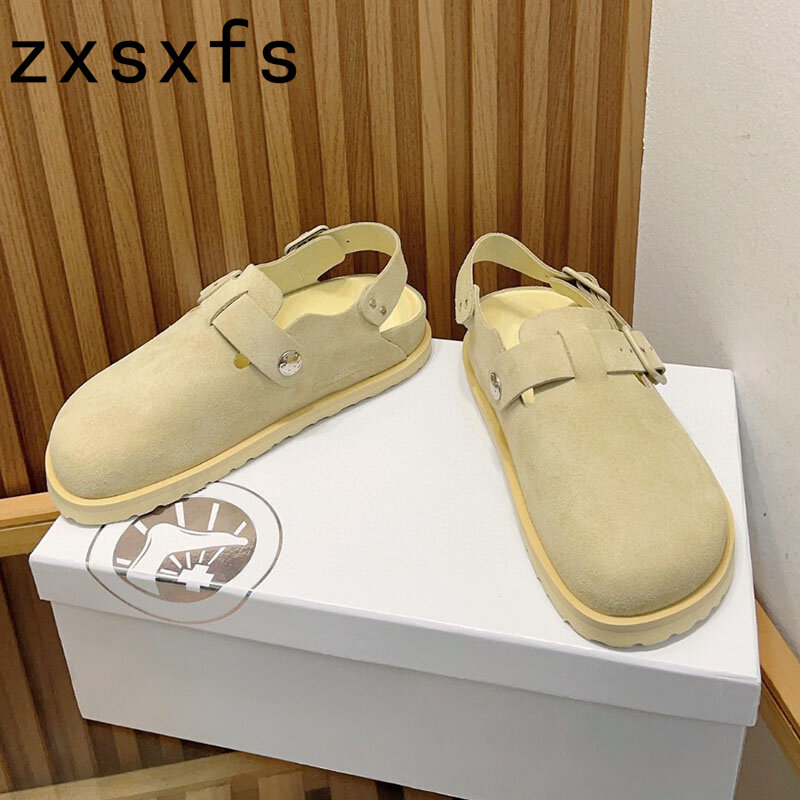 Sandalias planas de piel de ante para hombre y Mujer, zapatos informales con punta cruzada, estilo romano, para verano, 2023