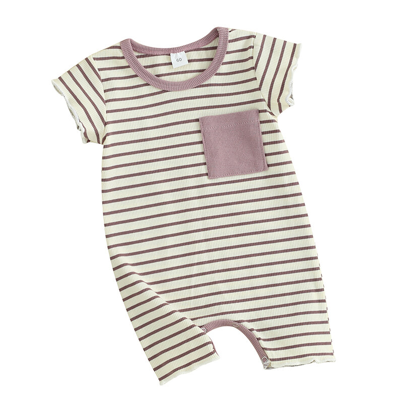 Летняя одежда для новорожденных мальчиков и девочек, комбинезон в рубчик с коротким рукавом, комбинезон, боди, летняя одежда для младенцев