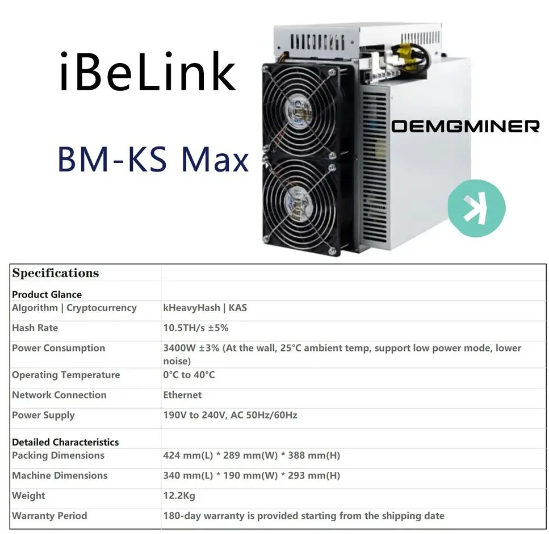 IBelink-Criptografador de mineração BM KAS Max, 10.5Th s KAS, Asic, 3400W, Bitcoin Max, Novo