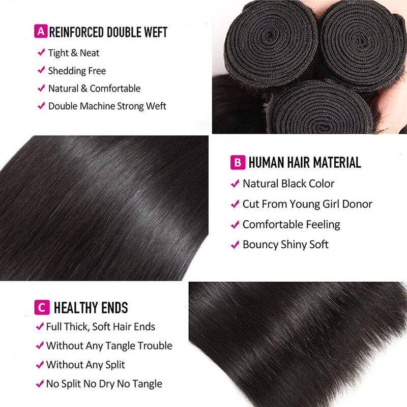 Straight Brazilian Human Hair 3 Bundles With 13x4 Frontal Transparent Lace Hair Bundle Extensions 4x4 Closure For Black Women