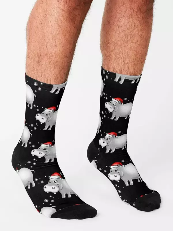 Милый Бегемот на Рождество, носки бегемота для езды на велосипеде, подарок на день Святого Валентина, идея для мужских носков, женские носки