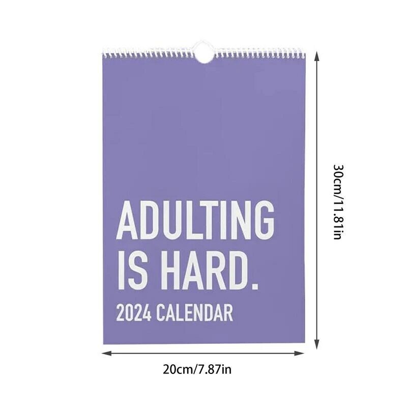Wall Calendar with Daily Grid Note Pads, Inspirational, Adulting is Hard, 12 Month, Lançando Mensalmente, 2024