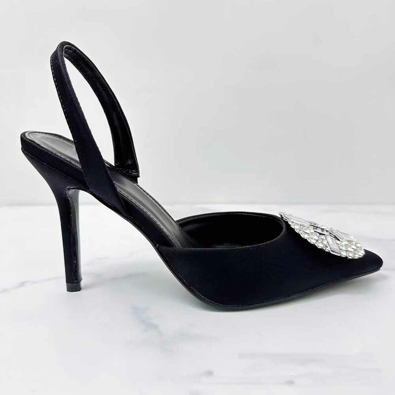 Sandálias Baotou Stiletto para mulheres, fivela quadrada de strass, salto alto, sapatos simples, pontiagudos, glamorosos, M, novo