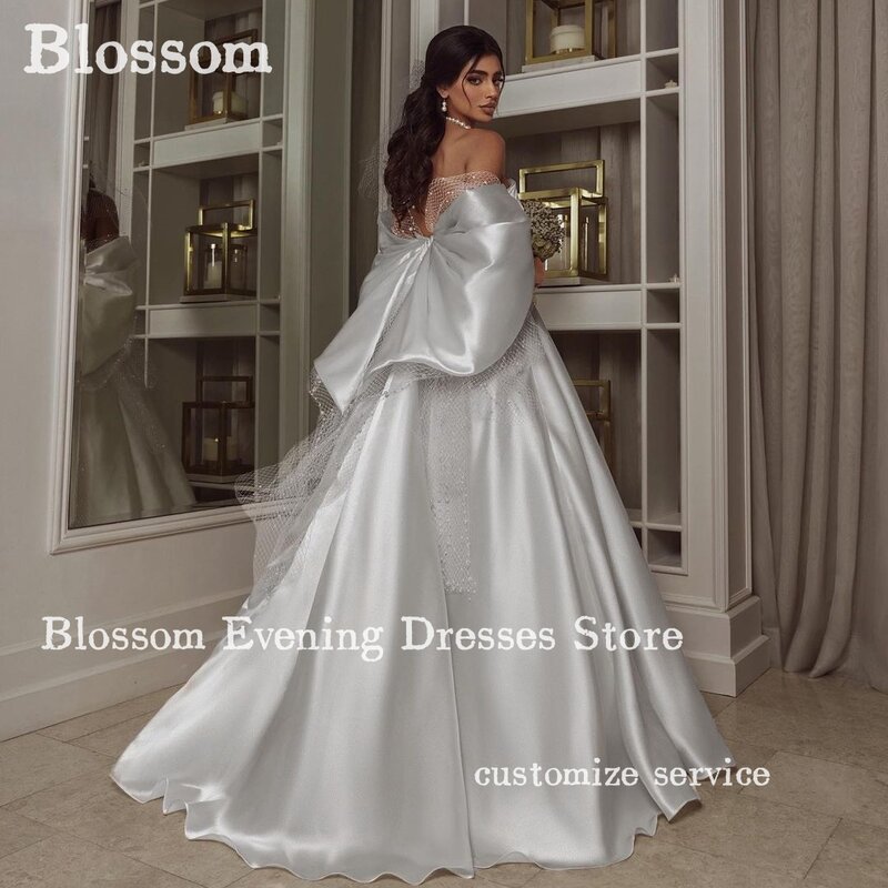 Sweetheart Satin Wedding Dresses Cape Ball Gown Backless 2024 Saudi High-end Custom Bridal Dress Marriage Party Gowns