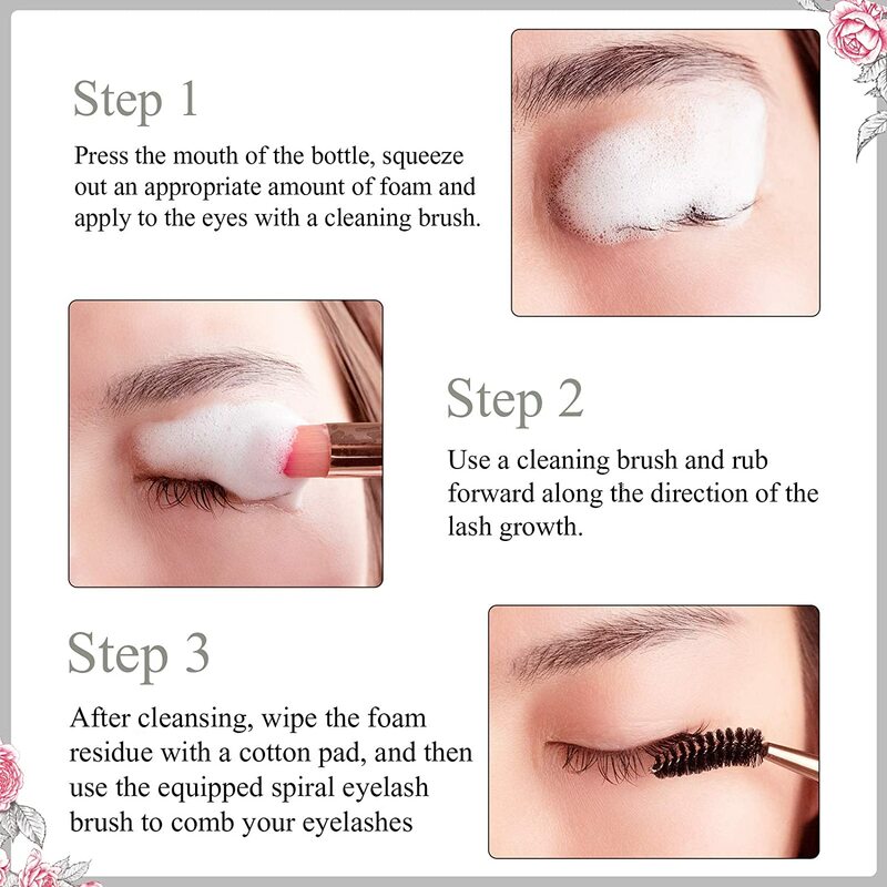 Eyelash Extension Cleanser Shampoo Kit para Mulheres, Maquiagem Rápida, Conjunto de Espuma Remoção de Cola, Limpeza Profunda com Escova, Mousse, 50ml