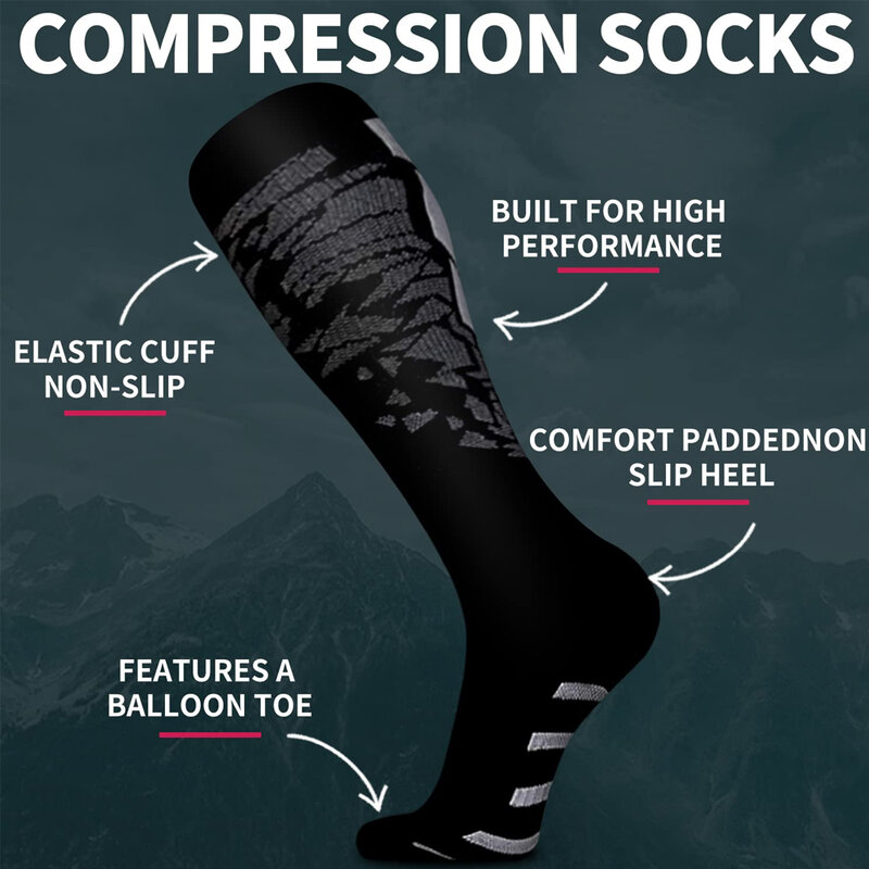 1 Pair Sports Compression Socks for Women and Men - Calf Support Socks for Running Nurses Flight Pregnancy Circulation Athletic
