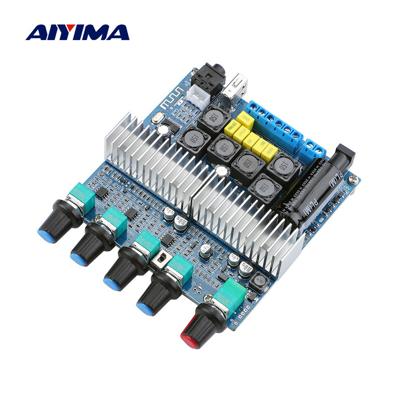 AIYIMA Amplifier Subwoofer TPA3116 ditingkatkan, papan Audio 2.1 HiFi penguat USB DAC daya Bluetooth 5.0 2x50W + 100W