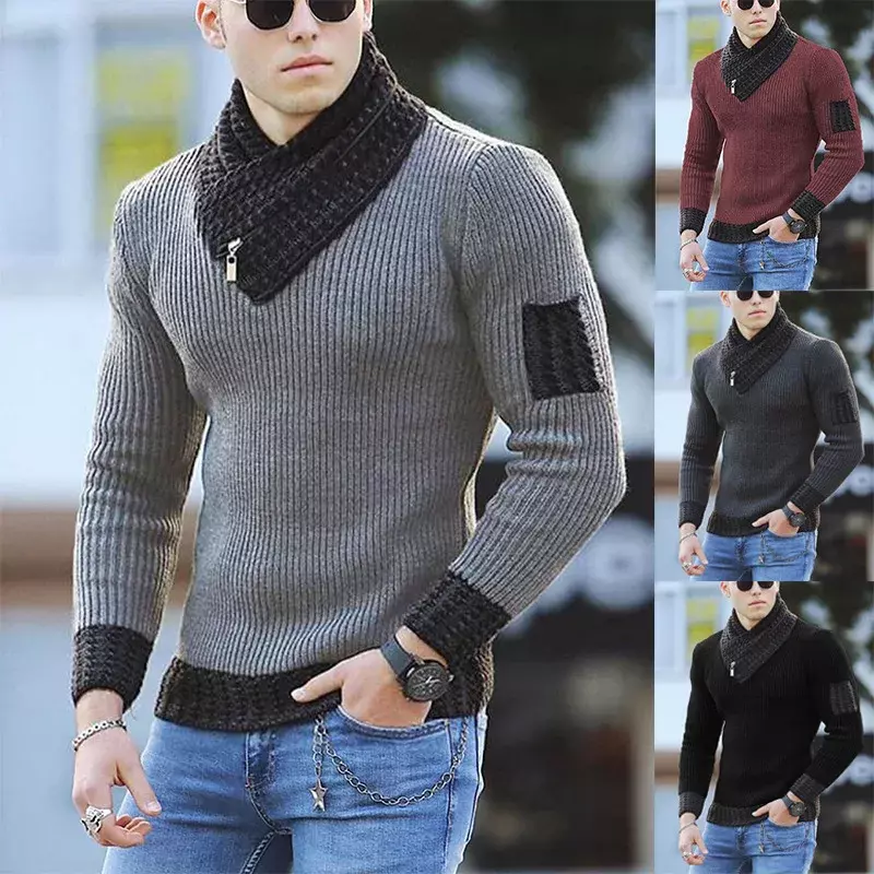 Мужской Шерстяной Свитер оверсайз, повседневный теплый Хлопковый пуловер с высоким воротником, в винтажном стиле, в Корейском стиле, Осень-зима 2023