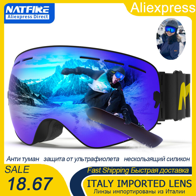 Skibril Pro 100% Uv400 Bescherming Anti Mist Verwisselbare Lens Skillas Snowboard Sneeuwbril Voor Mannen Vrouwen Natfire