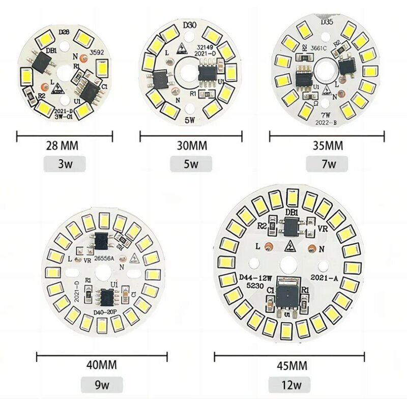 Uookzz แผ่นหลอดไฟ LED, แผ่นวงจรรวมแหล่งกำเนิดหลอดไฟโมดูลสำหรับหลอดไฟ AC 220V นำแสงดาวน์ไลท์ชิปไฟสปอตไลท์ LED