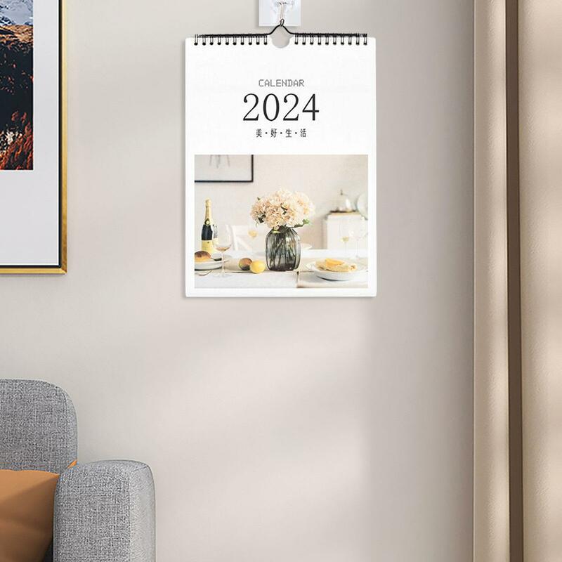 Coil Wall Calendar com gancho, calendário mensal para o ano novo, Sala, Casa