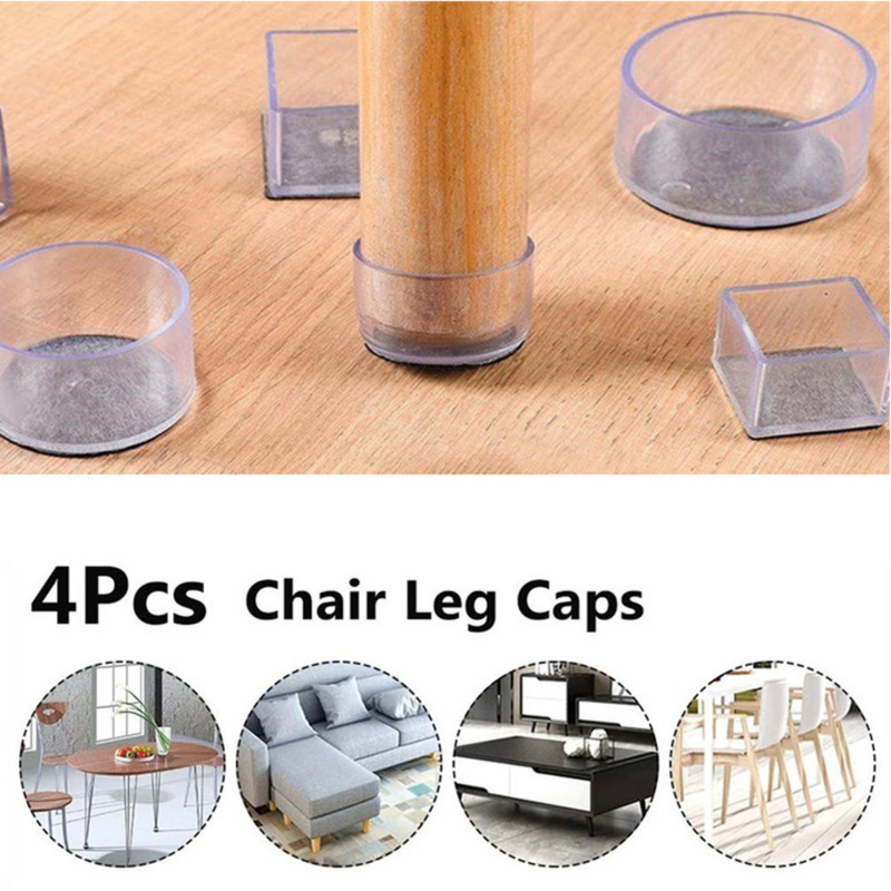 4pcs Chair Leg Caps Square Rectangle Floor Protector Pads Furniture Table Covers Socks Pipe Plugs Furniture Leveling Feet
