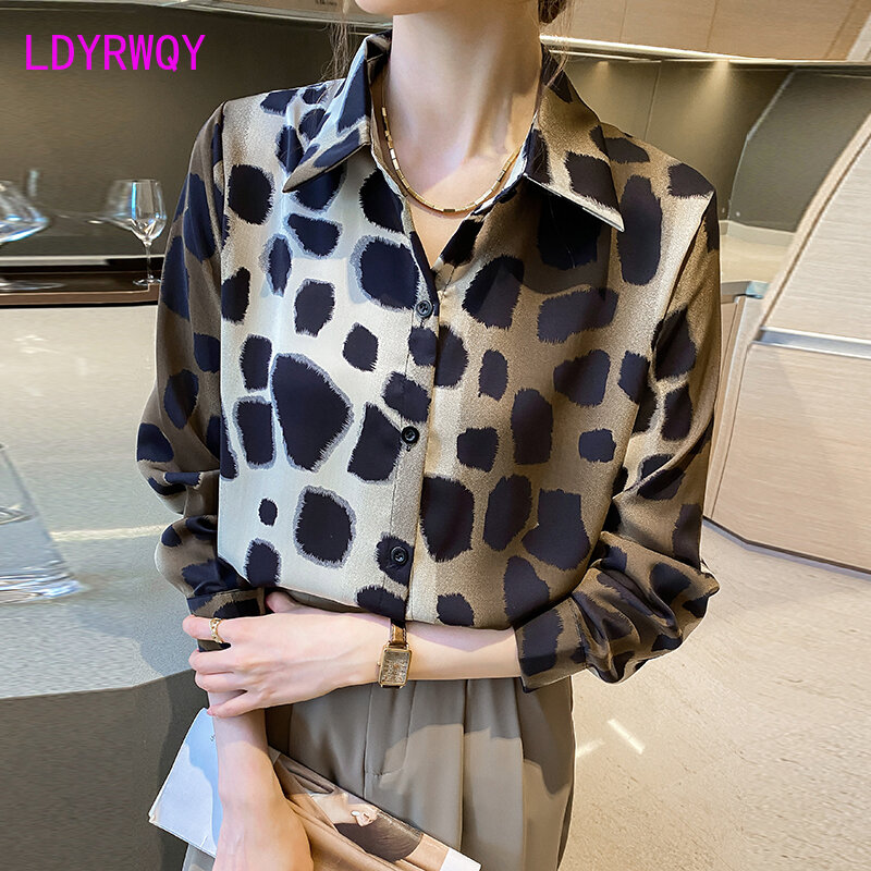 Camisa interna de manga comprida feminina com gola polo, camisa padrão zebra, nova, outono e inverno, 2023