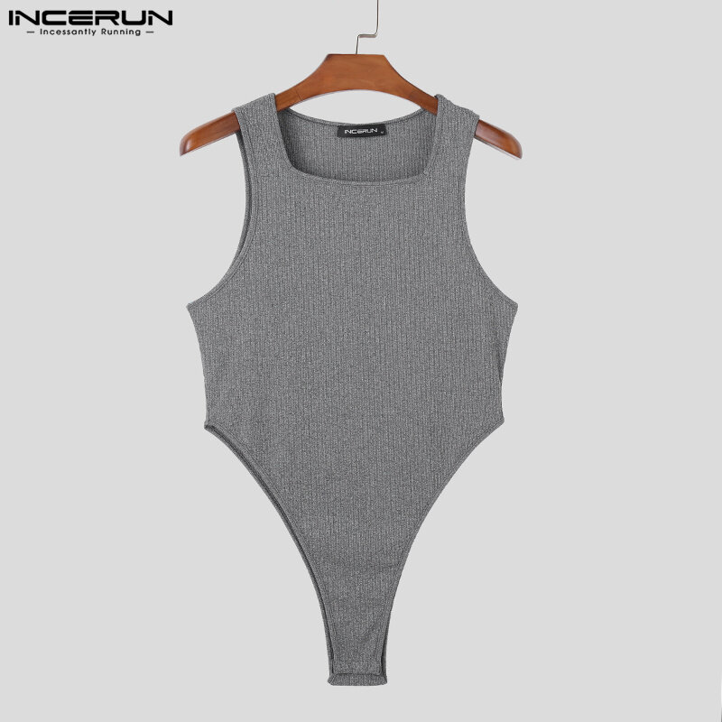 INCERUN 2023 Sexy Style New Men Homewear Jumpsuits Knitted Square Neck Design Bodysuits Casual Sleeveless Triangle Rompers S-3XL