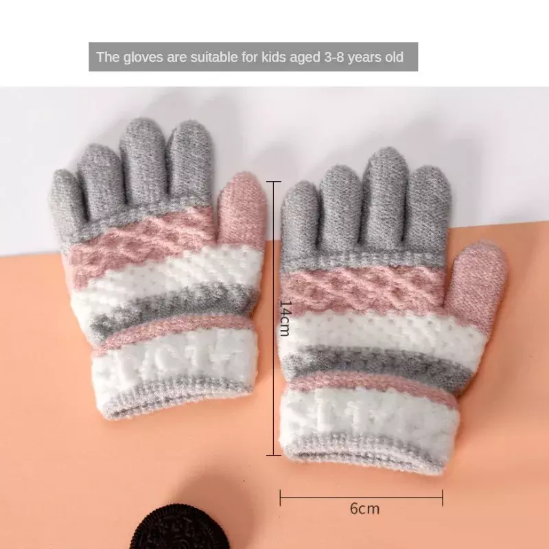 Sarung tangan bayi, 1 pasang sarung tangan bayi hangat musim dingin lucu bergaris jari terpisah sarung tangan anak perempuan anak laki-laki rajut untuk 3-8 tahun
