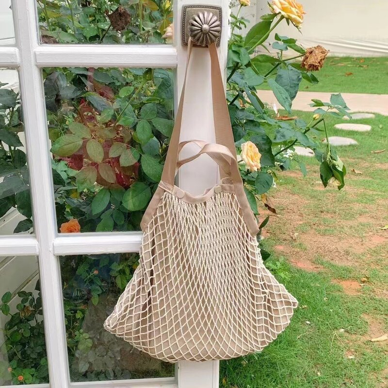 Borsa a rete Casual borsa a rete da pesca Tote Bags per le donne borsa a tracolla tessuta bohémien colore caramella frutta Shopper borse frizione femminile