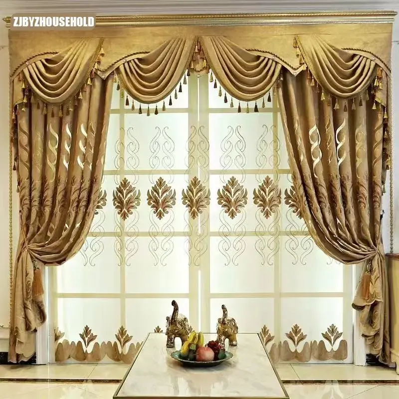 Cortinas de chenilla Jacquard europeas para sala de estar, comedor, dormitorio, Villa, cortina de ventana, cortina de puerta de lujo bordada