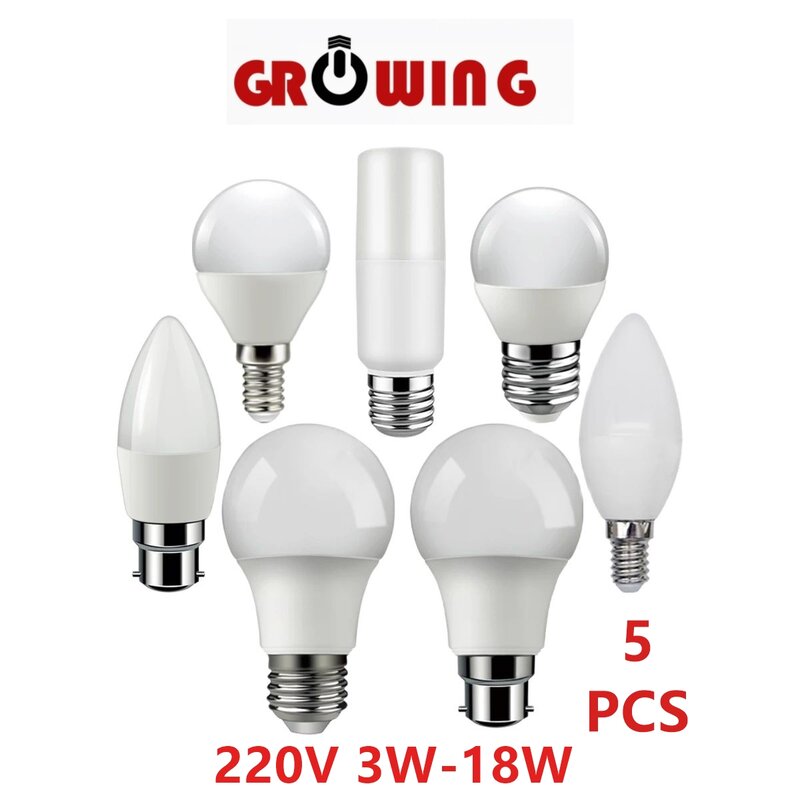 Ampoule de projecteur LED 220V 3W-18W, promotion d'usine 5 pièces, lampe en T, lumière blanche chaude à haut lumen, convient pour la cuisine, l'étude et les toilettes