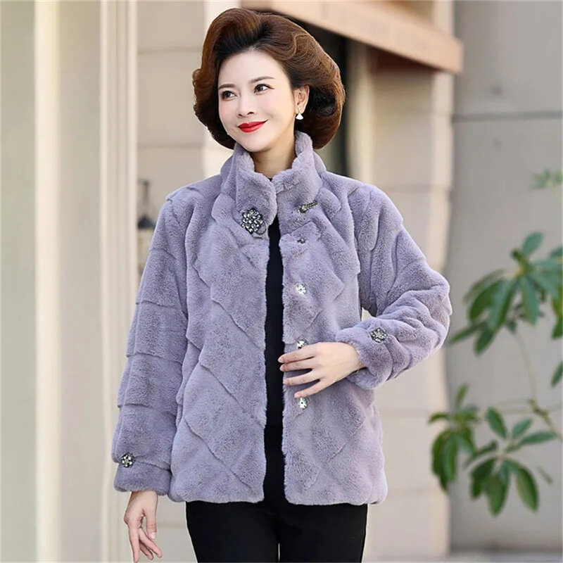 Mother's winter outfit Short Danish Mink Jacket Mid-Aged And Elderly Women's Thick Cotton Jacket Warm Imitation Fur Coat Vintage