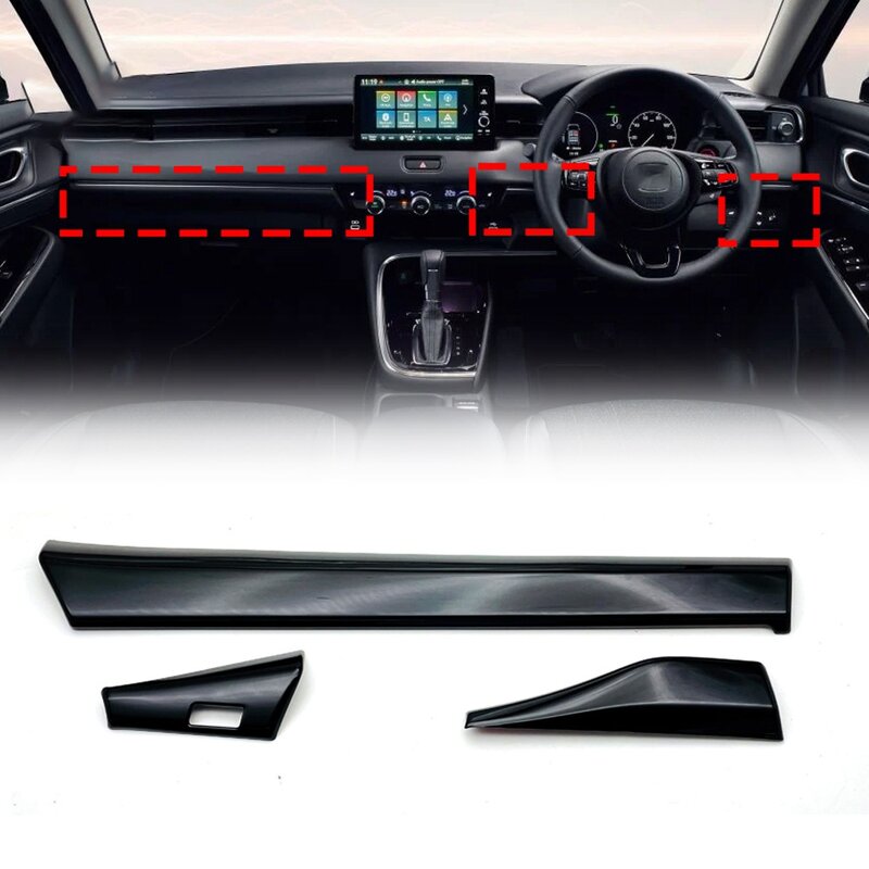 3 szt. Czarny błyszczący samochodu konsola środkowa Panel deski rozdzielczej dekoracyjne wykończenie pokrywy dla Honda HRV HR-V Vezel 2021 2022 RHD